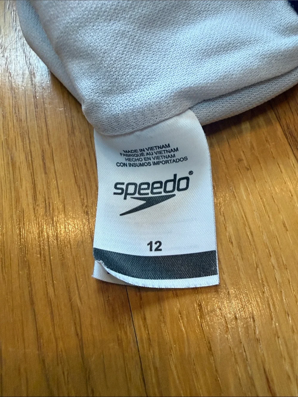 Speedo Navy One-Piece Swimsuit with Lavender & White Accents